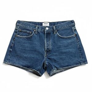 AGOLDE Parker Long Jean Shorts Enamour Blue Button Fly Size 30 Denim